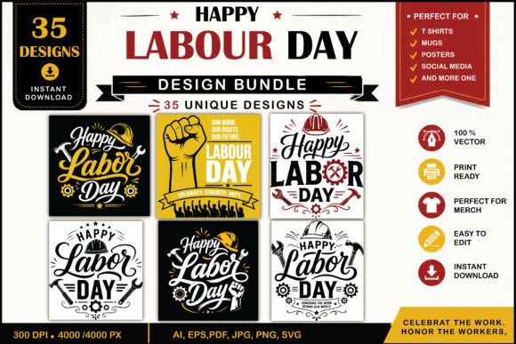 35 Happy Labour Day Vector Bundle: Bold Graphics for Merch