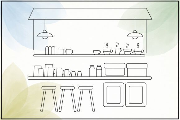 Coffee Shop Interior Line Art: A Versatile Graphics Asset