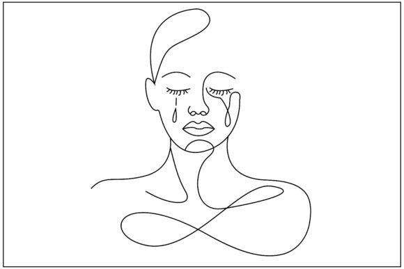 Crying Strong Woman Line Art: A Versatile Graphics Asset