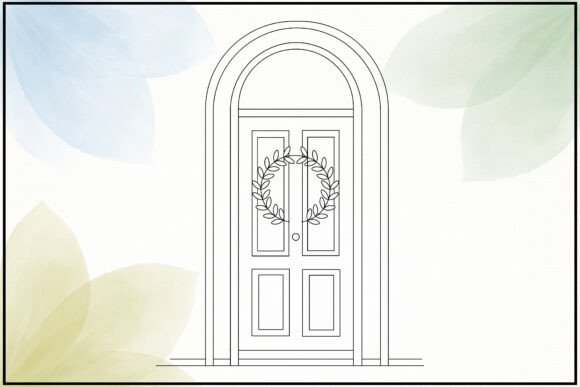 Door Wreath on Door Line Art: A Versatile Graphic for Local Brands