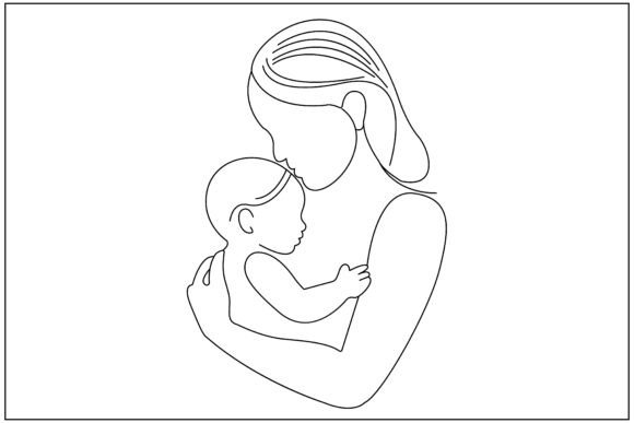 Mom Baby Girl Cuddle Line Art: A Heartwarming Design