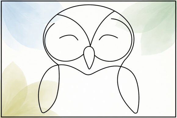 Owl Face Front View Line Art for Embroidery