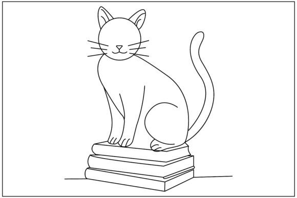 Review: Cat Books Stack Line Art for Graphics and Illustrations