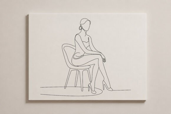 Seated Fashion Model Pose Line Art: A Versatile Graphics Illustration