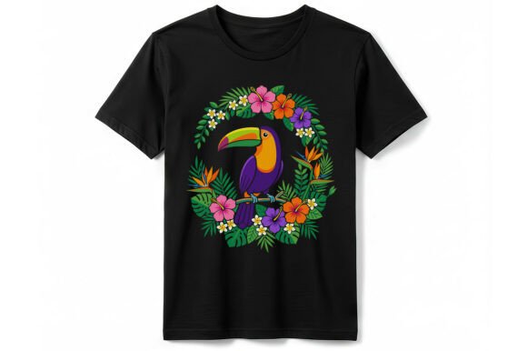 Tropical Toucan Floral Wreath T-Shirt: A Vibrant Graphics Asset